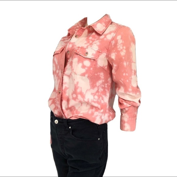 Life in progress button front acid wash long sleeve shirt orange size:S - Picture 7 of 16